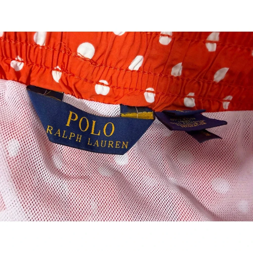 Polo Ralph Lauren Mens Small Orange Polka Dot Lined Swim Trunks Shorts